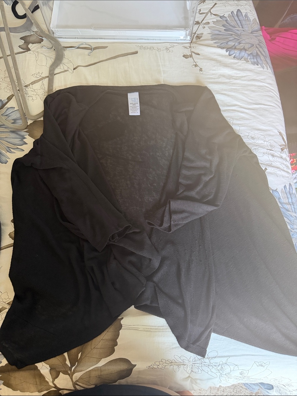 Time and Tru Black Open-Front Lightweight Cardigan